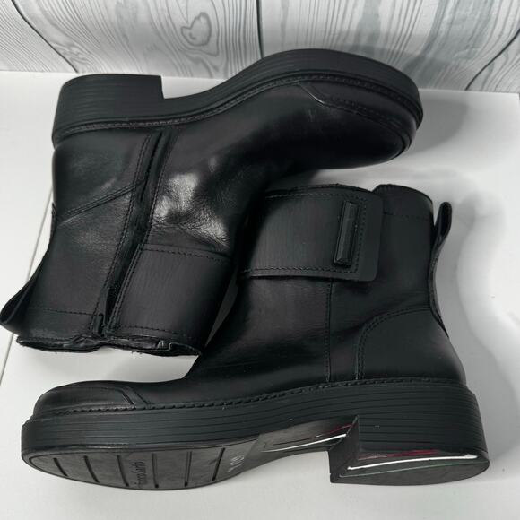 Franco Sarto Boots Womens 8 M Karrie Ankle Bootie Black Leather Block Heels - Picture 3 of 6